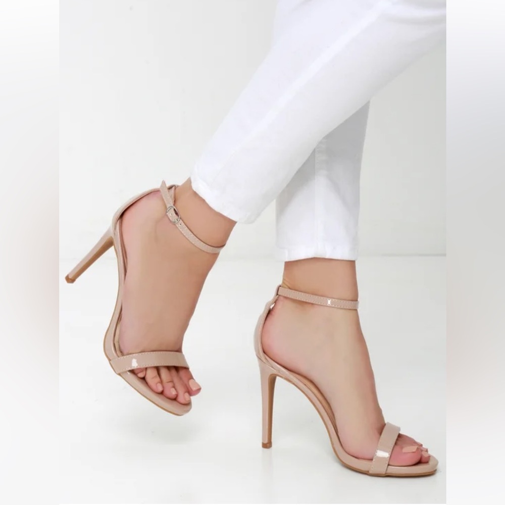 Lulus Nude Patent Ankle Strap Heels